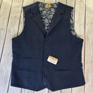 Ascott Browne The Blixston Men's M Button Front Vest Herringbone Tweed Blue NWT.